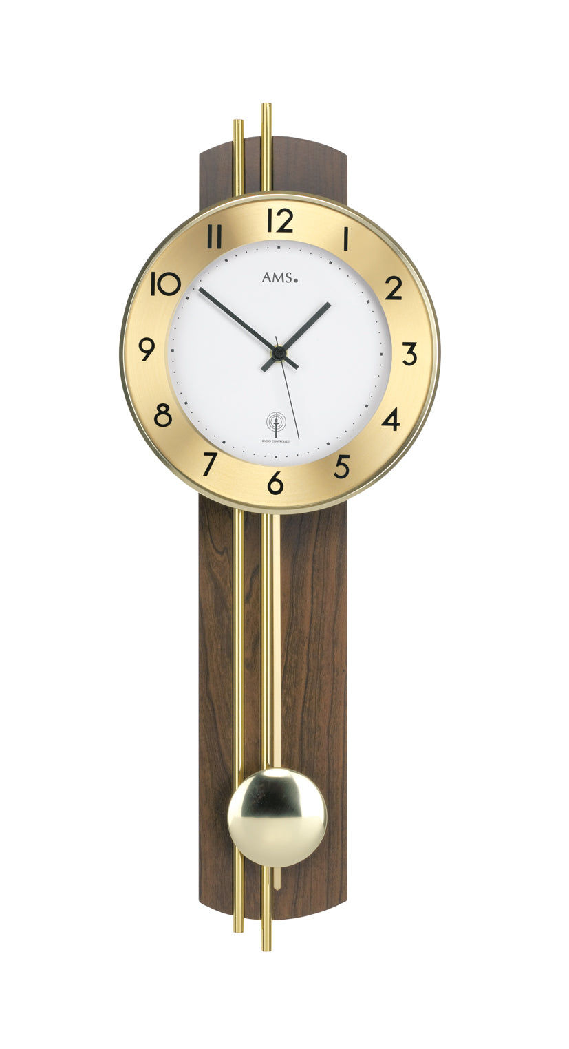Horloge murale avec cadran rond, boîtier en bois et pendule