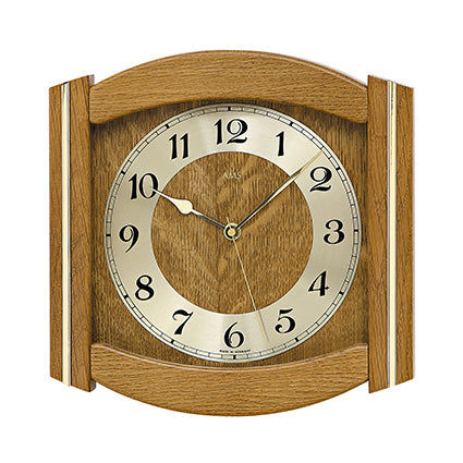 Horloge murale radio-pilotée avec cadre en bois de chêne et cadran rond à chiffres romains