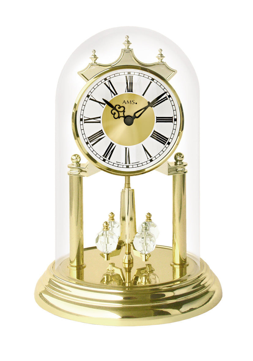 Horloge de table avec boîtier rond en laiton, verre minéral et cadran blanc