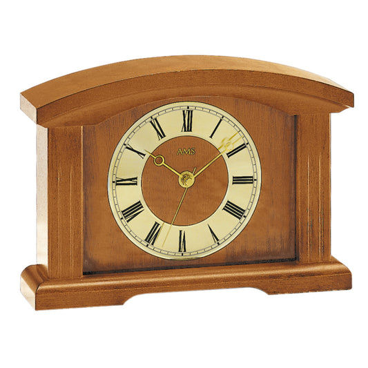 Horloge de table couleur cerisier avec boîtier en bois et cadran rond à chiffres romains