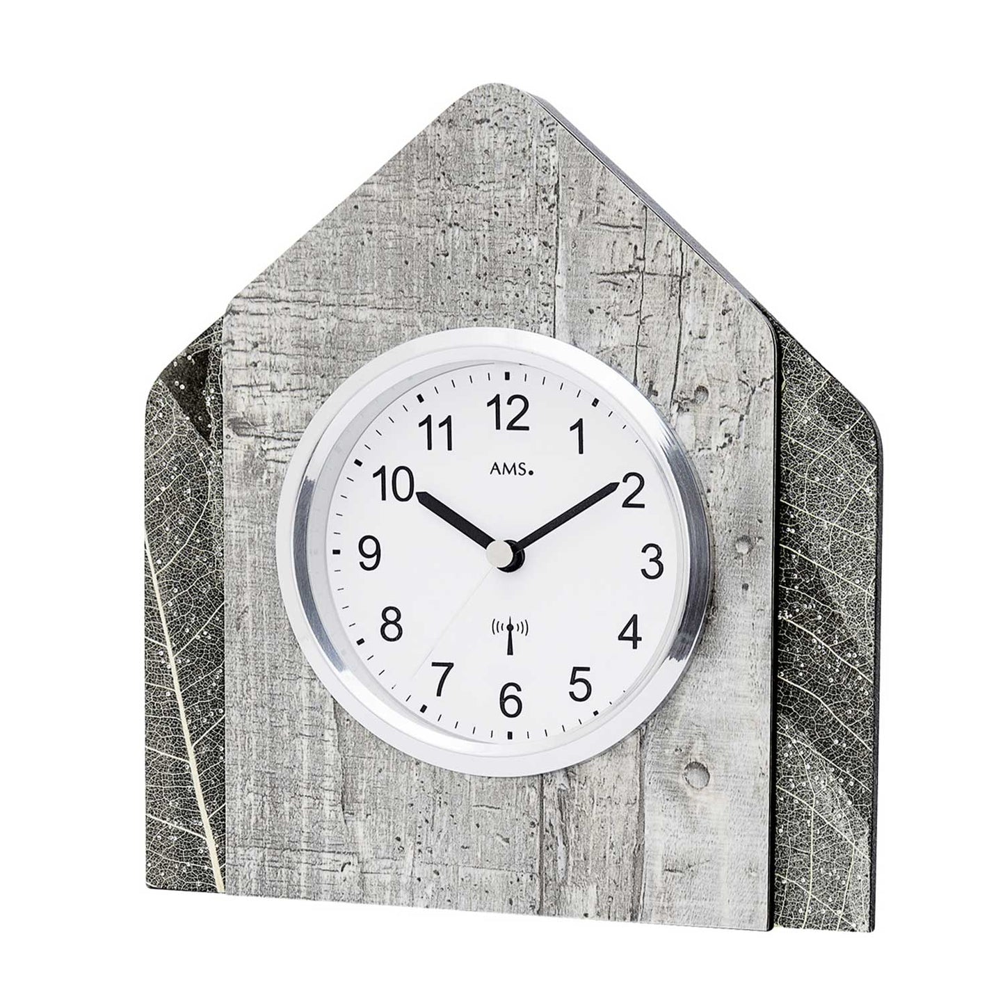 Horloge de table avec fond texturé pierre et cadran rond avec aiguilles noires