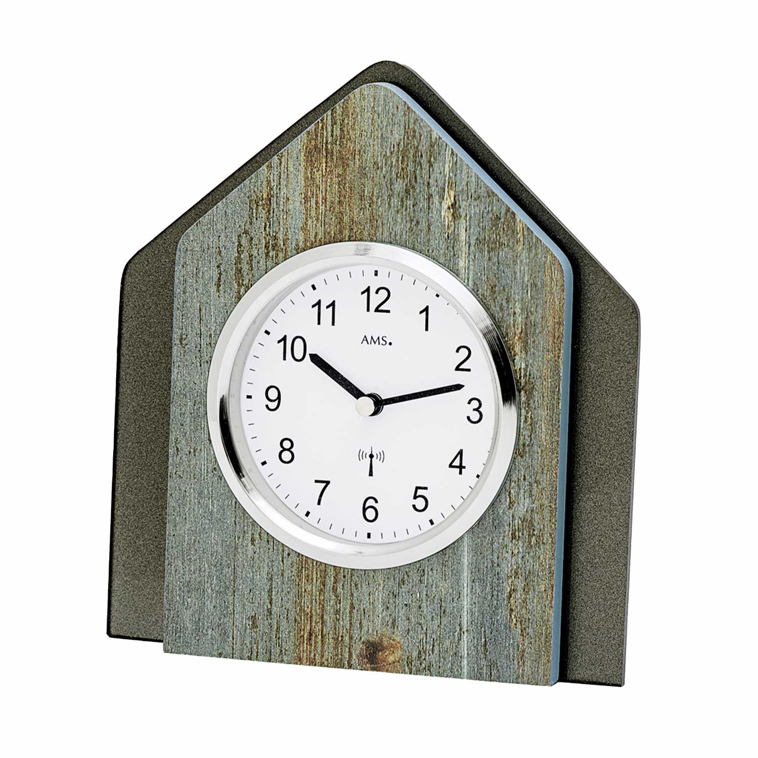 Horloge de table AMS avec boîtier à structure en bois et cadran rond blanc