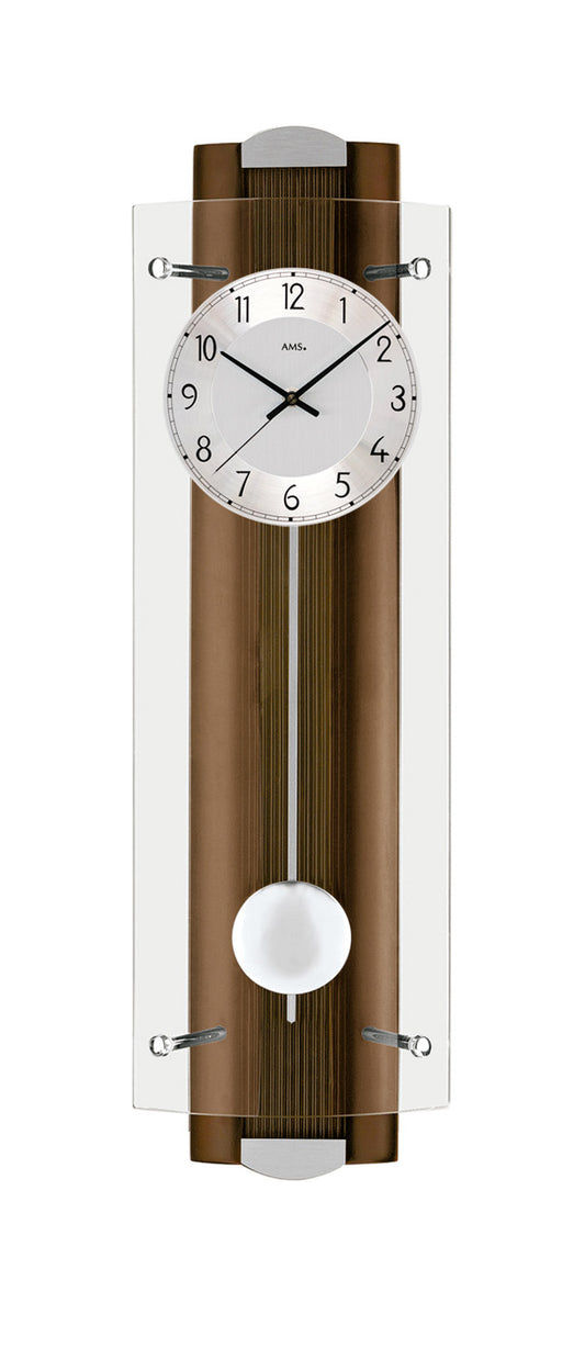 Pendule horloge murale Nussbaum avec cadran blanc, verre minéral et balancier, boule blanche.