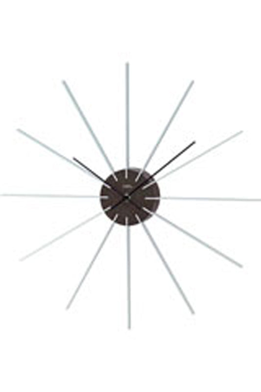 Horloge murale avec cadran gris foncé et plusieurs bâtons en aluminium en étoile