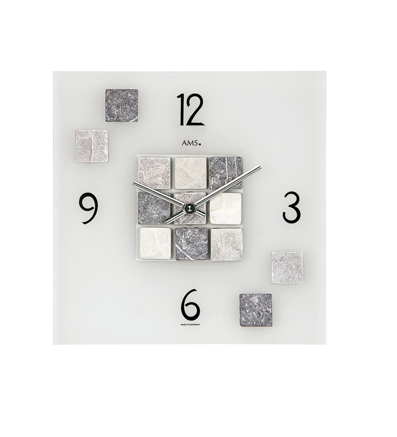 Horloge murale avec carreaux de pierre naturelle, cadran en verre minéral et mouvement à quartz