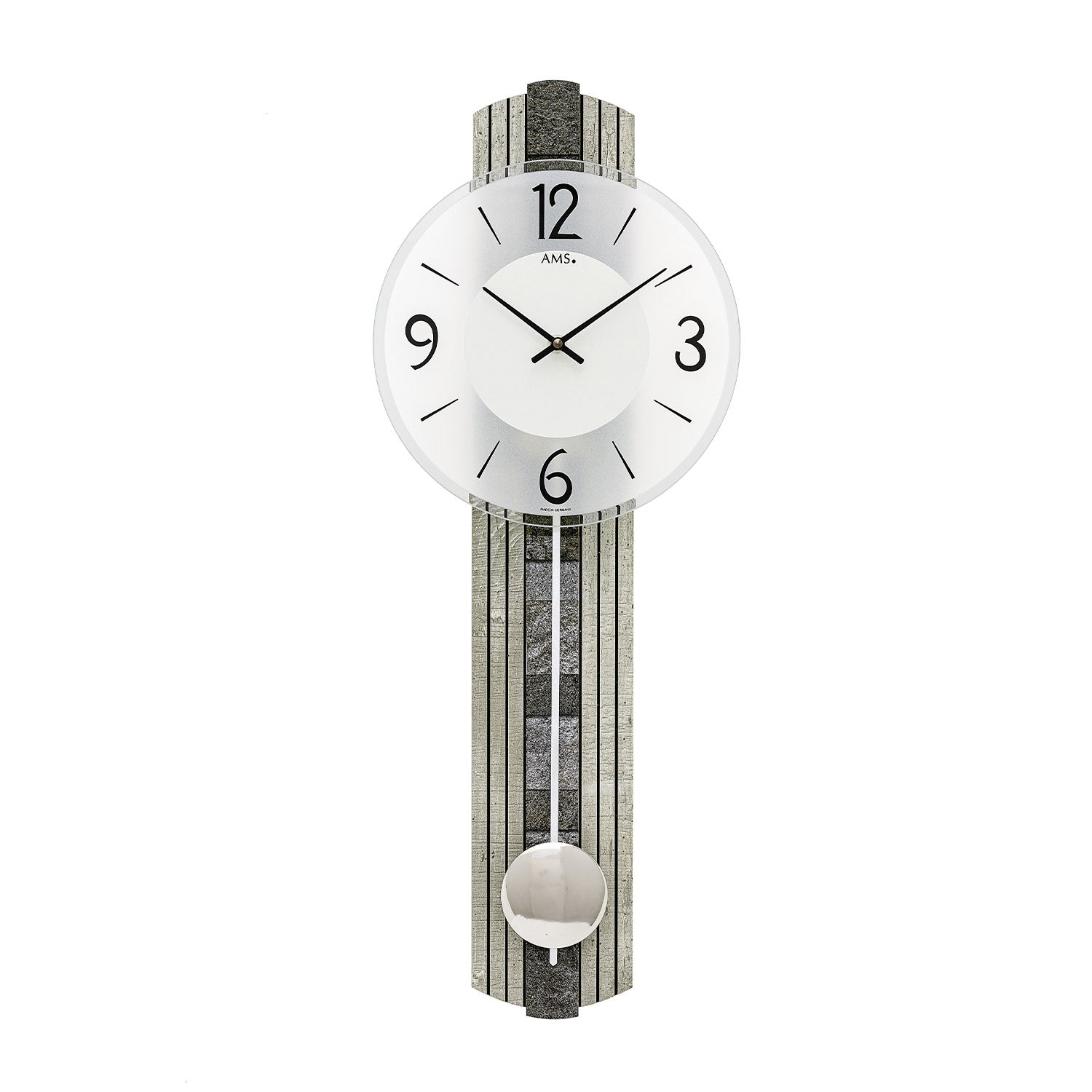 Horloge murale avec boîtier aspect pierre, cadran blanc et mouvement à pendule