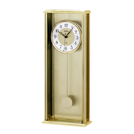 Horloge murale à quartz avec boîtier rond en aluminium jaune et verre minéral, cadran rond avec pendule