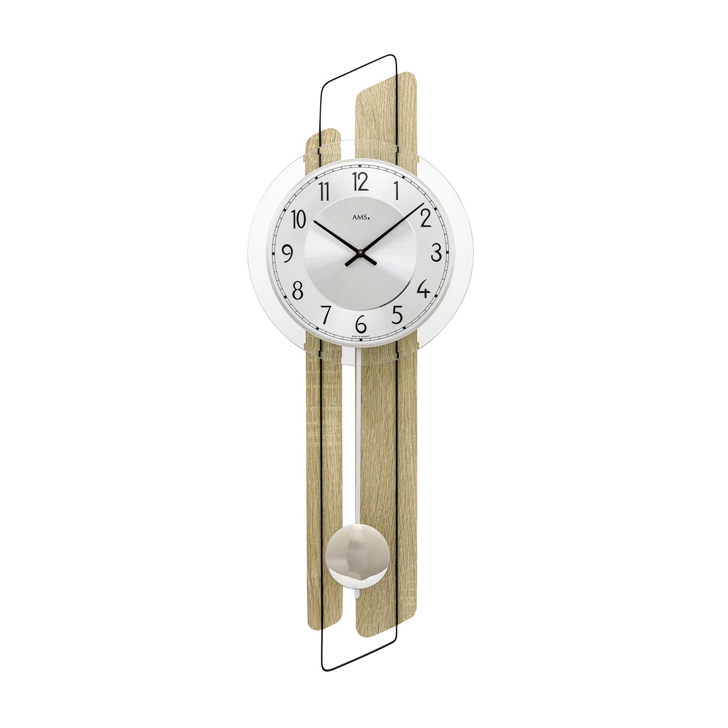 Horloge murale avec cadran rond, verre minéral et poids de pendule, chêne Sonoma