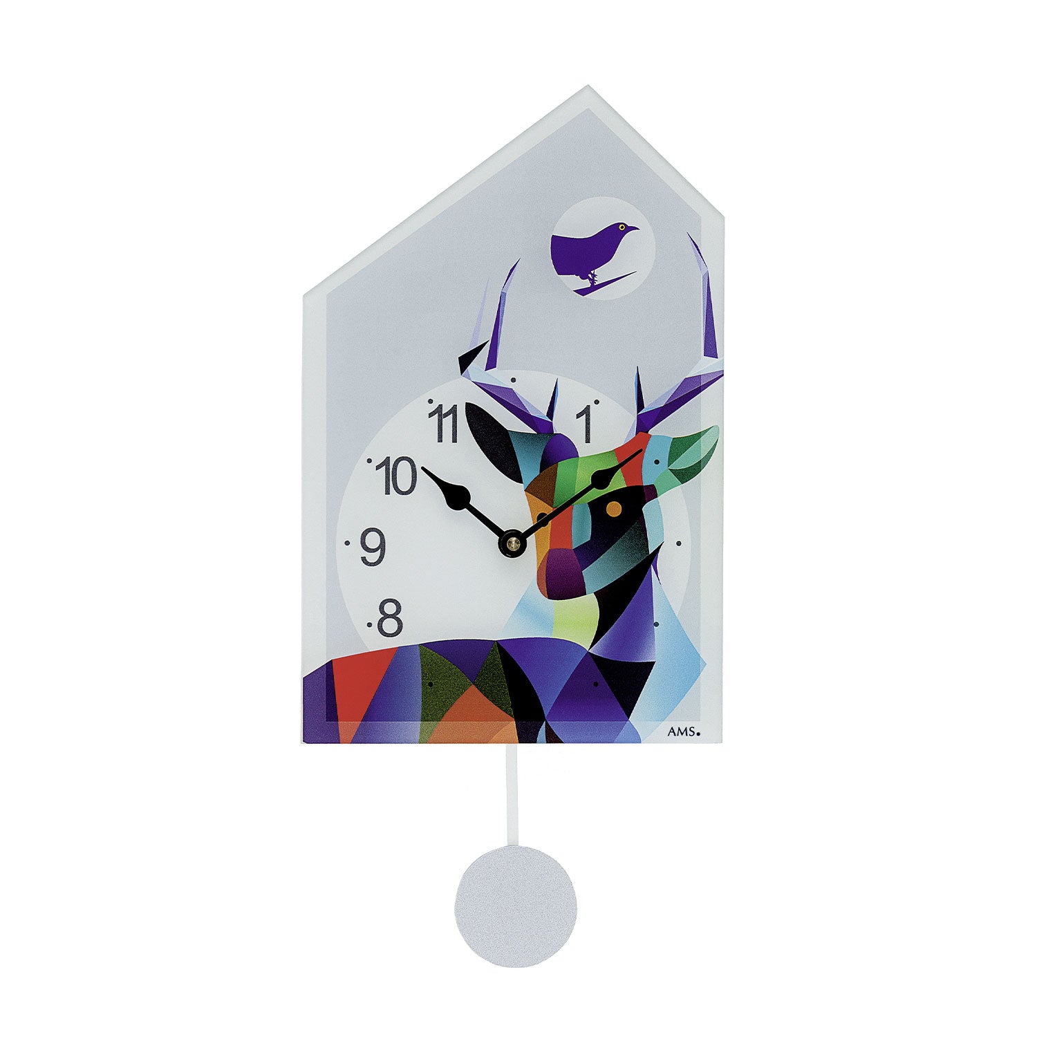 Horloge murale avec mouvement à quartz et pendule, motif d'oiseau coloré et poids de pendule rond