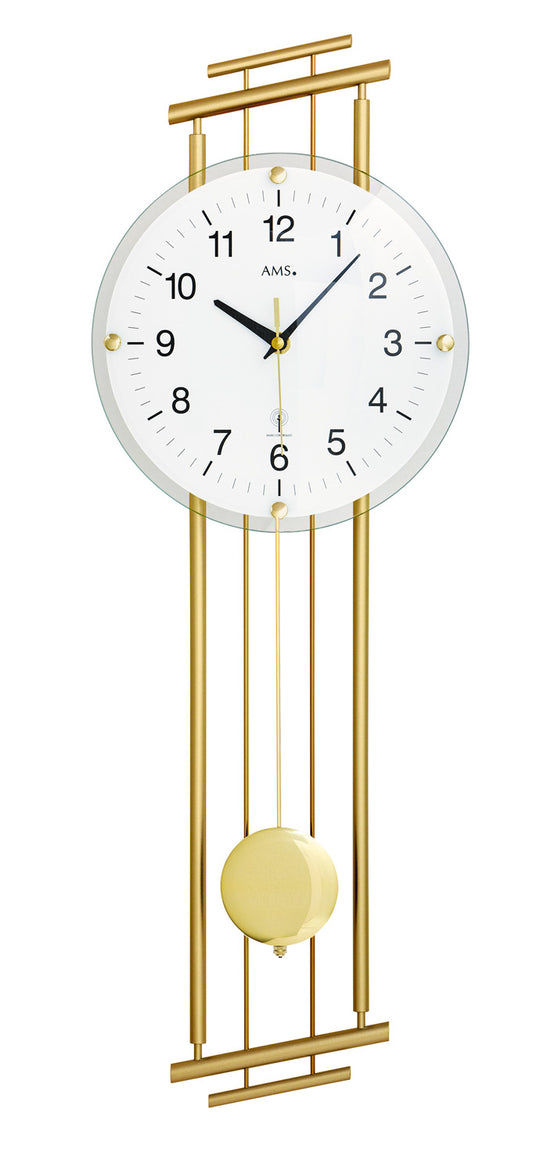 Horloge murale avec cadre en laiton, cadran rond et poids oscillant, verre minéral bombé