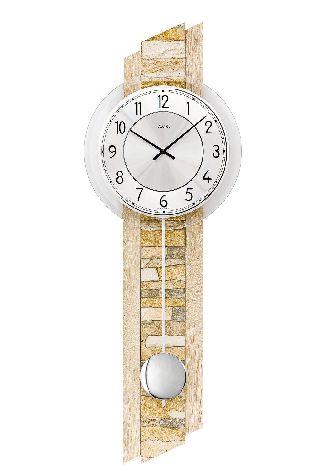 Horloge murale avec cadran rond, boîtier aspect bois, mouvement à quartz avec pendule et poids de pendule