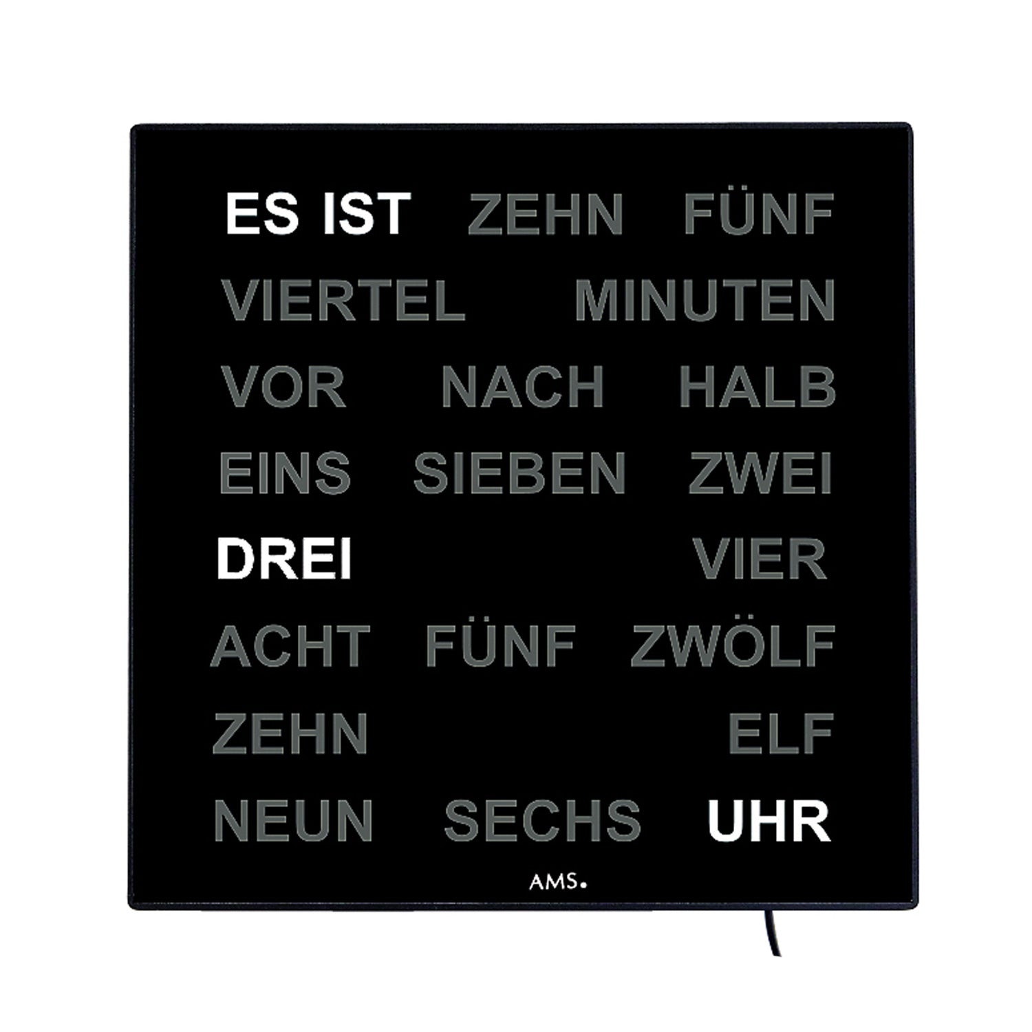 Horloge murale avec affichage LED de mots : « IL EST DIX CINQ »