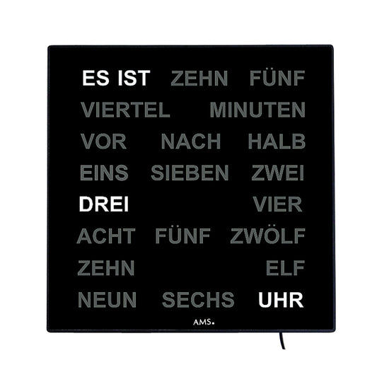 Horloge murale avec affichage LED de mots : « IL EST DIX CINQ »