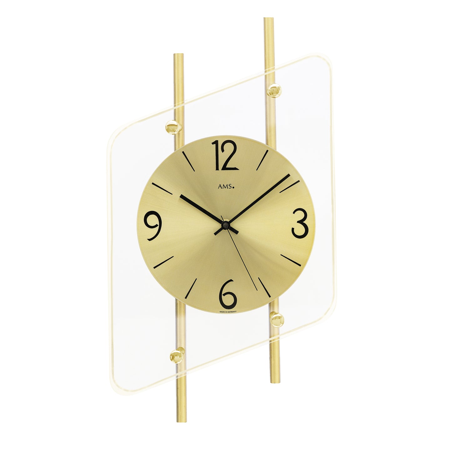 Horloge murale AMS avec support en laiton et verre minéral, cadran rond avec chiffres arabes