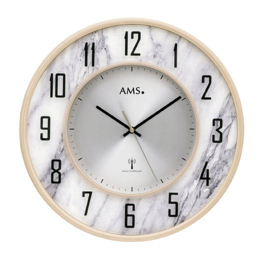 Horloge murale AMS avec cadran aspect marbre, chiffres romains et aiguilles à quartz