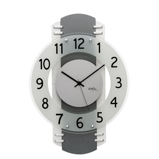 Horloge murale radio-pilotée AMS avec cadran anthracite et boîtier en bois