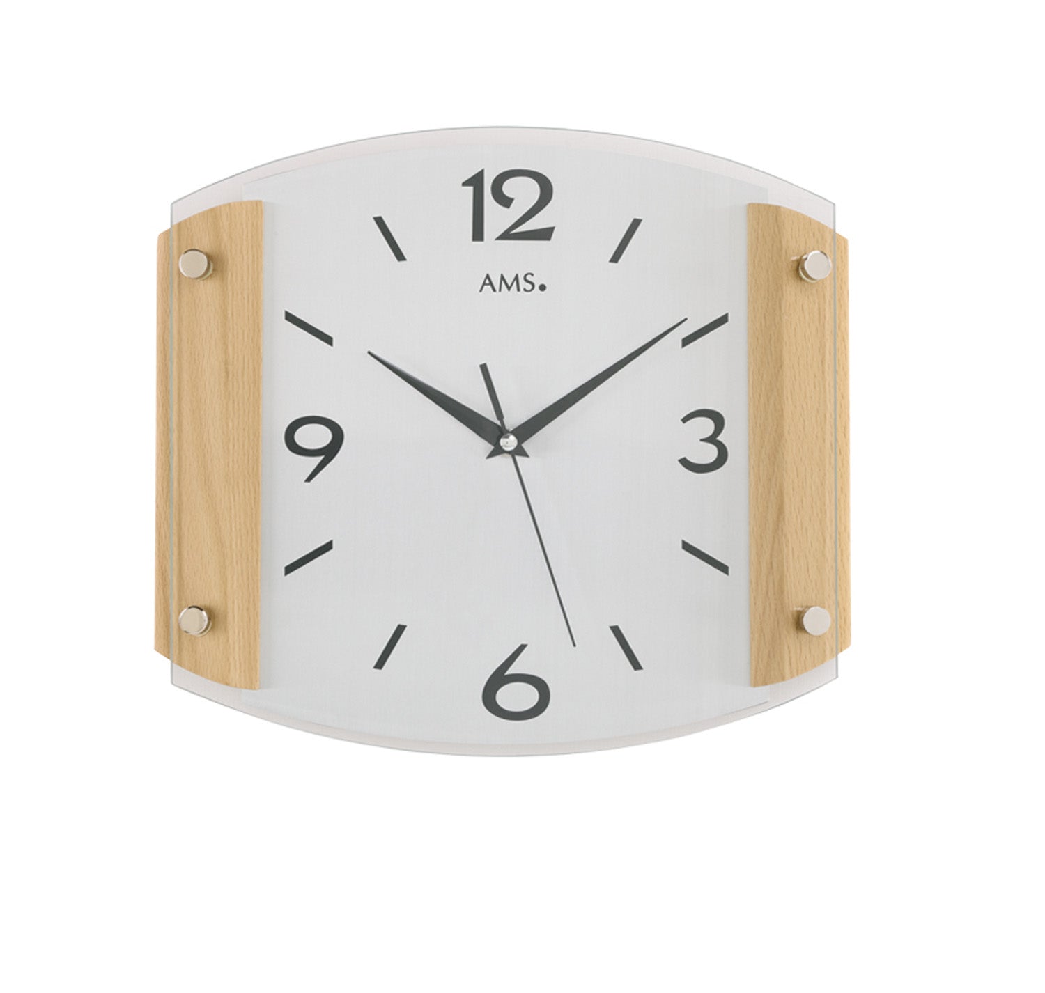 Horloge murale en hêtre avec cadran blanc et verre minéral bombé