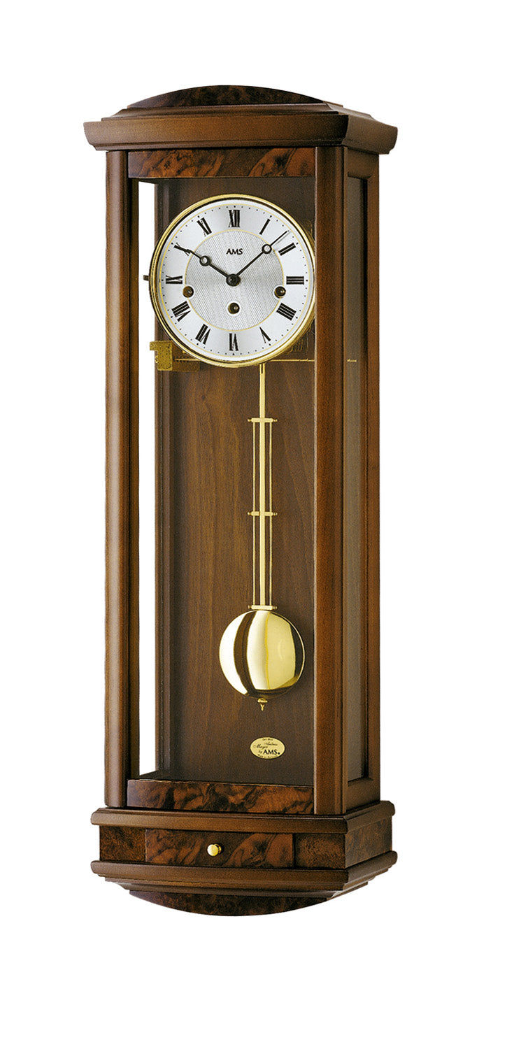Horloge murale régulateur de couleur noyer avec cadran rond et poids à pendule