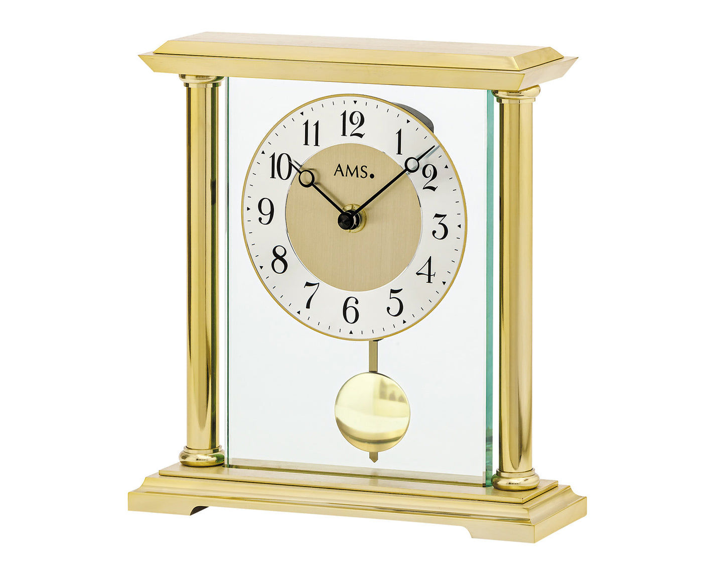 Horloge de table avec boîtier doré, verre minéral et cadran à quartz, pendule