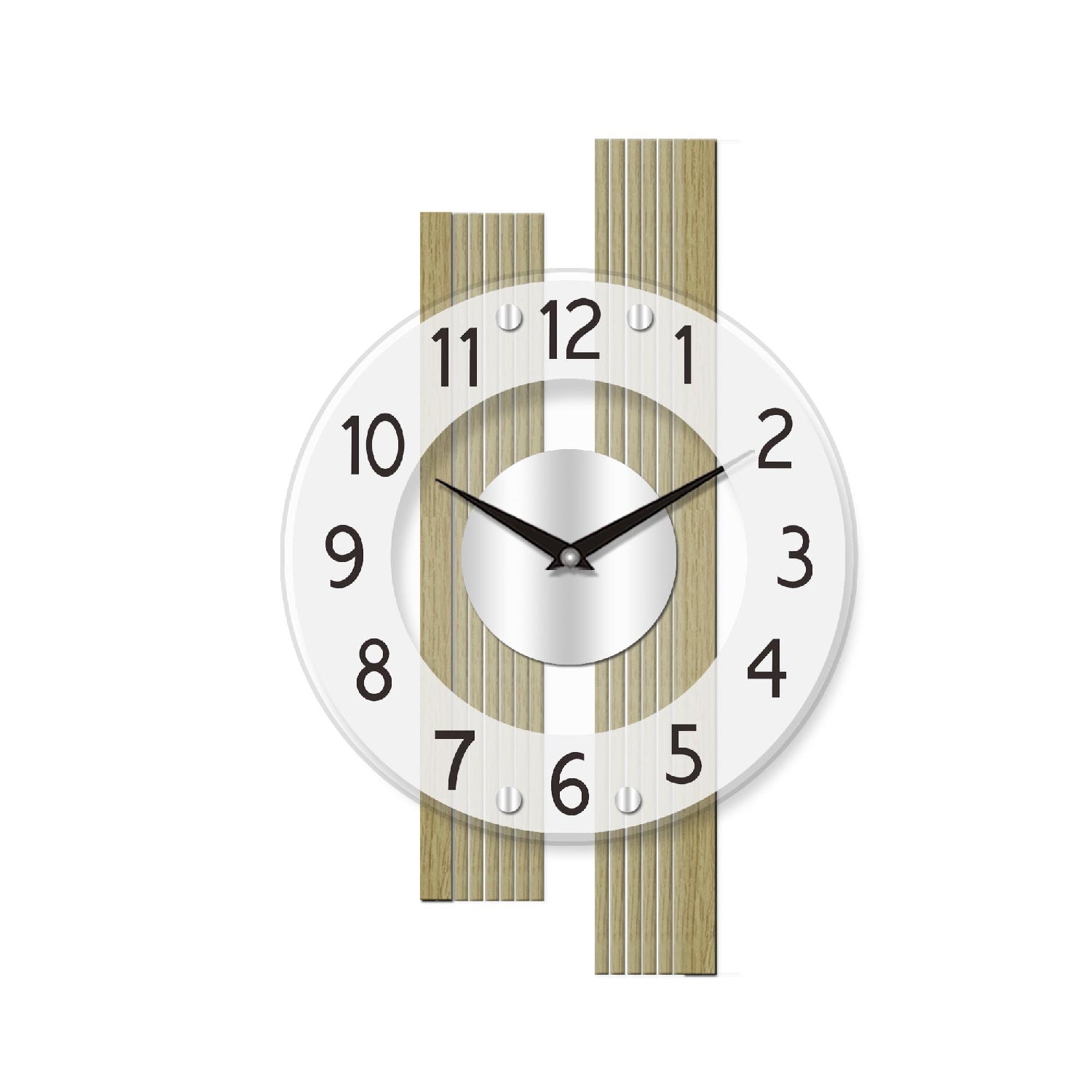 Horloge murale avec cadre en chêne et verre minéral satiné, avec chiffres romains