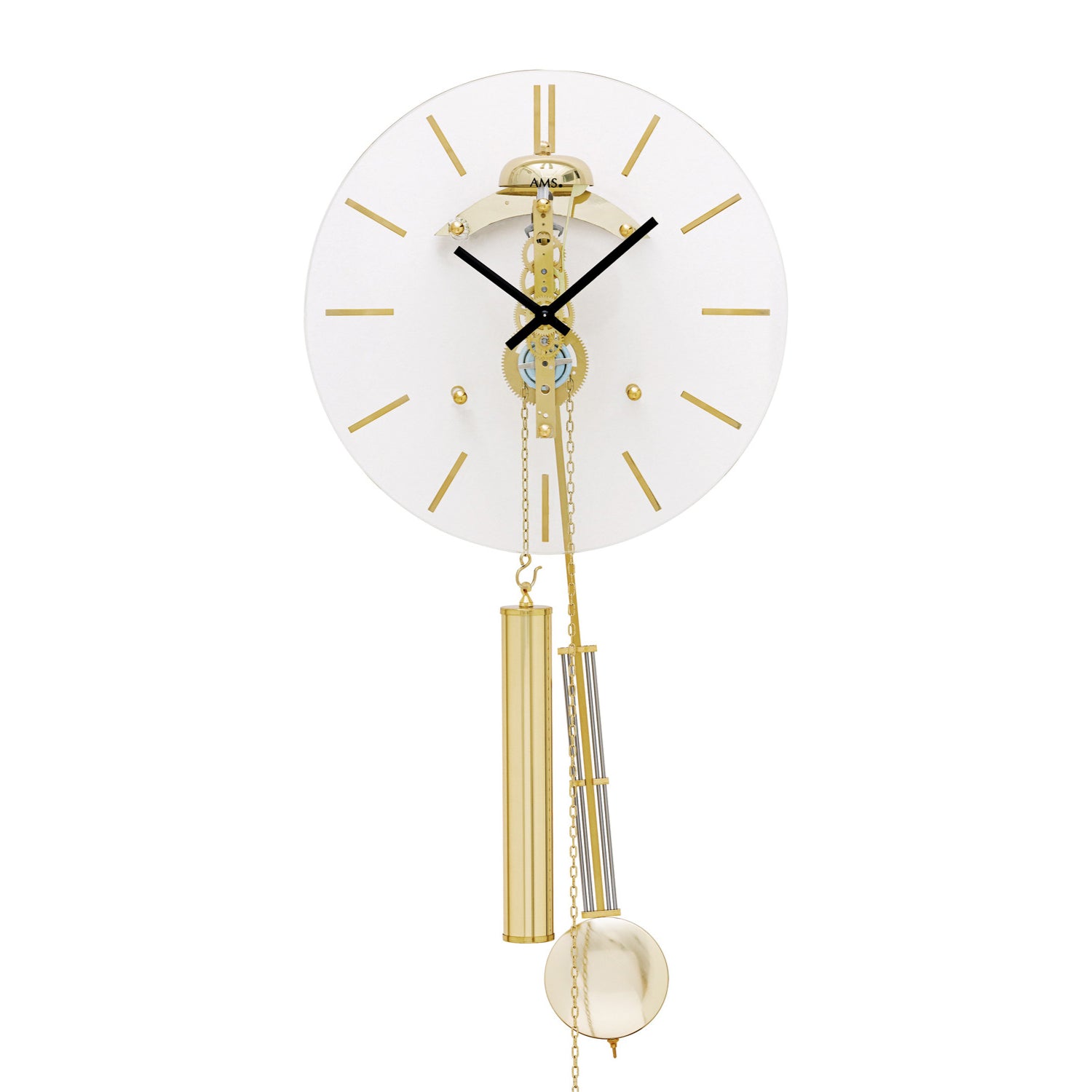 Pendule avec cadran rond, index en laiton et pendule à chaîne
