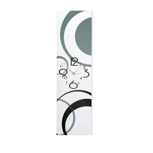Horloge murale avec cadran blanc, chiffres noirs et arcs circulaires