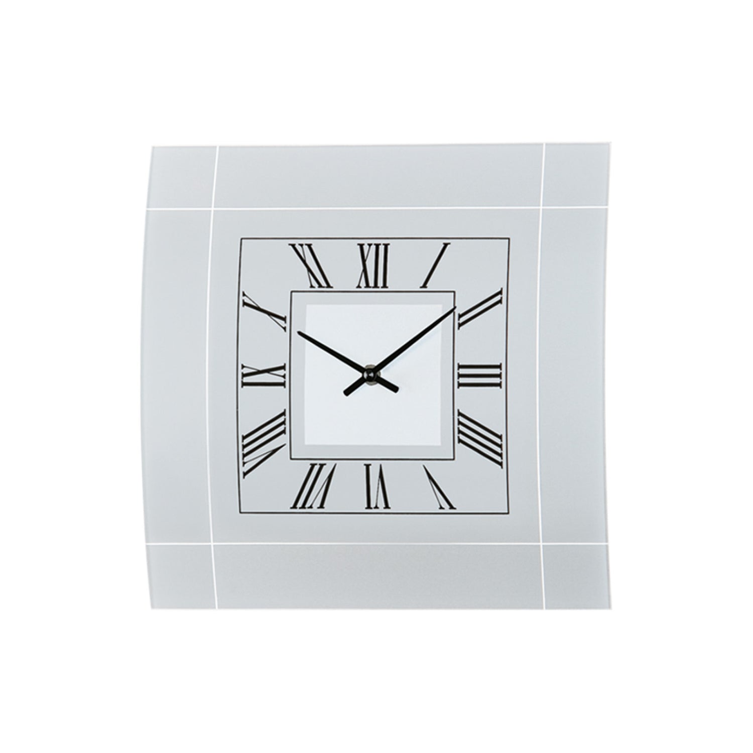 Horloge murale avec cadre rectangulaire en verre minéral, cadran carré avec chiffres romains