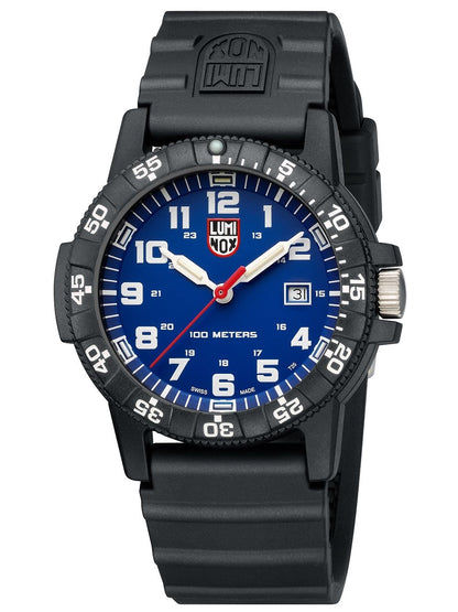 Luminox Herrenarmbanduhr: blaues Zifferblatt mit Datumsfenster, schwarzes Gehäuse und Band