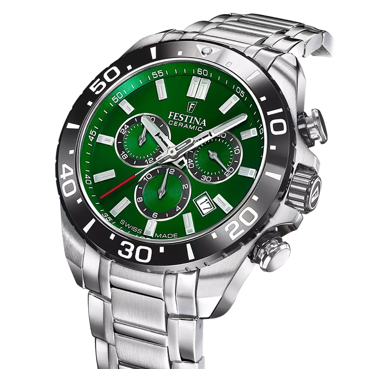 Festina Herren-Chronograph: grünes Zifferblatt, Subdials, Stahlgehäuse