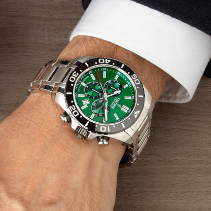 Festina Herren-Chronograph am Handgelenk, grünes Zifferblatt, Edelstahlarmband