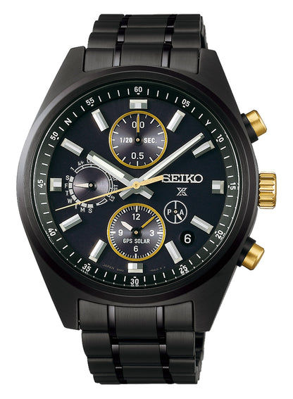 Schwarze Seiko Prospex Speedtimer Herrenarmbanduhr mit Chronographen-Zifferblatt und Metallarmband