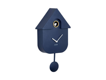 Horloge murale Karlsson design maison, bleu foncé avec balancier et ouverture coucou