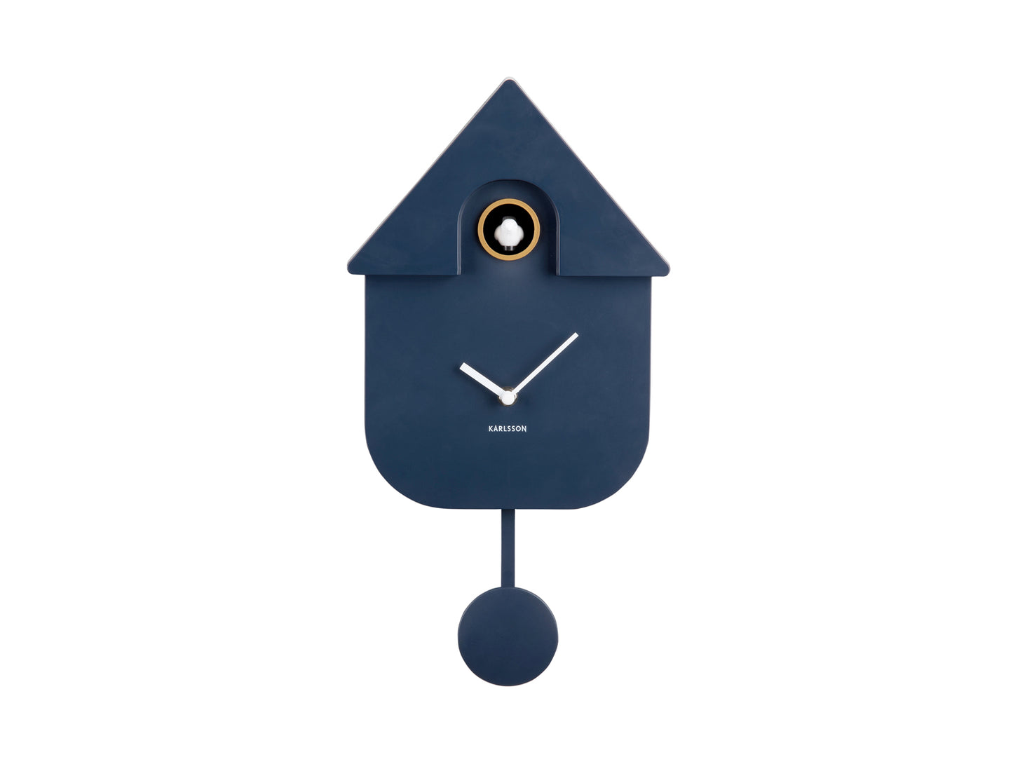 Karlsson Horloge murale design maison, bleu foncé avec découpe ronde et pendule