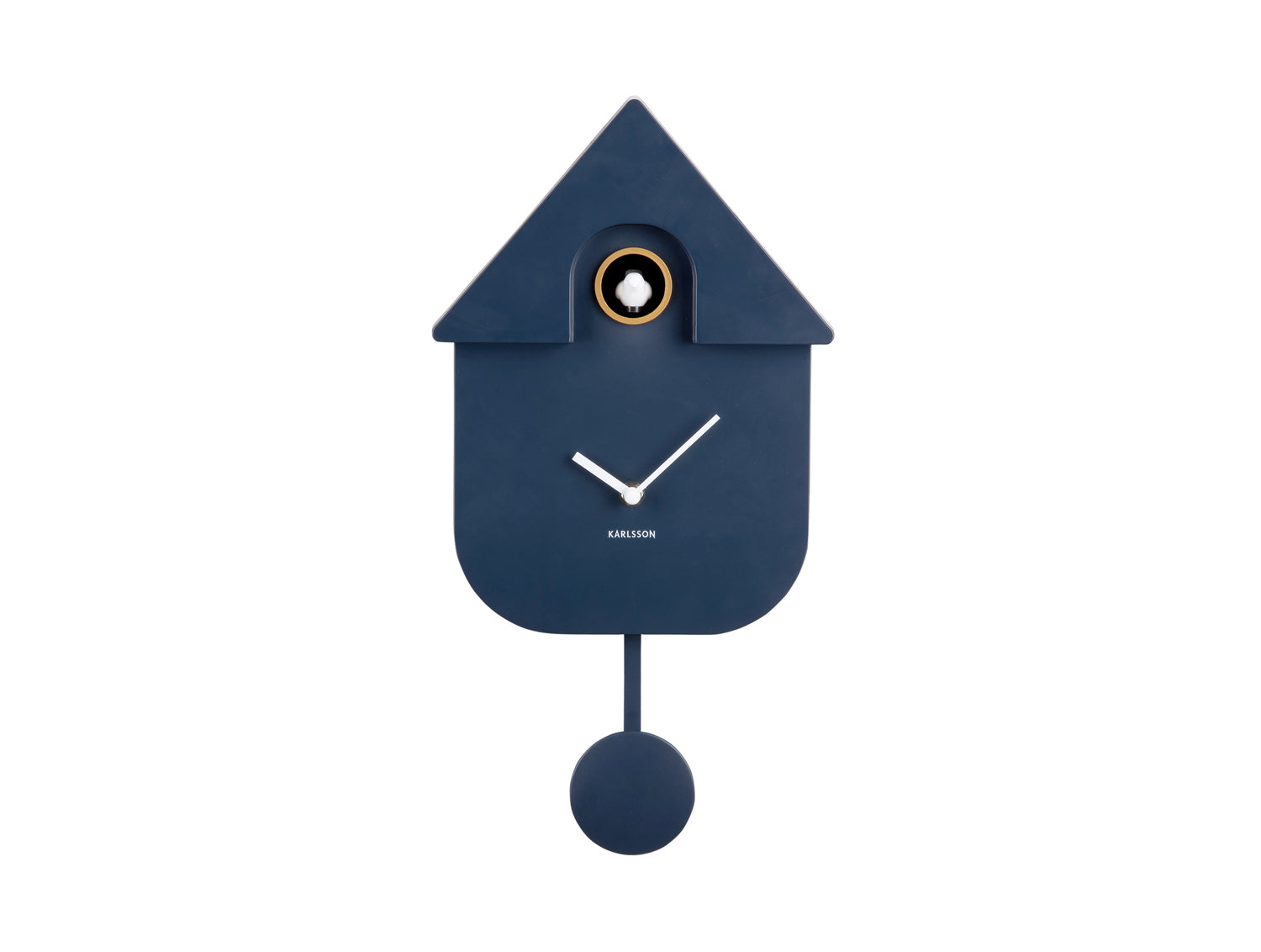 Karlsson Horloge murale design maison, bleu foncé avec découpe ronde et pendule