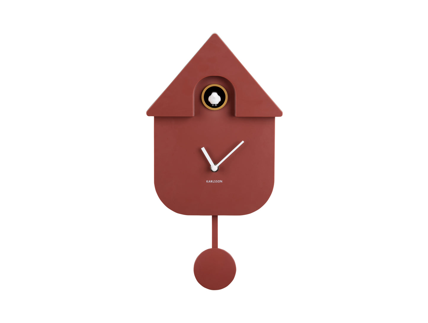 Karlsson Horloge Murale Forme Maison, Rouge, avec Cadran et Pendule en Bas