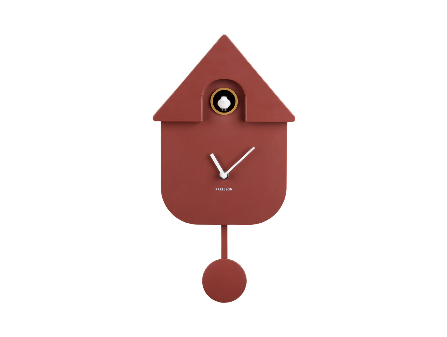 Karlsson Horloge Murale Forme Maison, Rouge, avec Cadran et Pendule en Bas