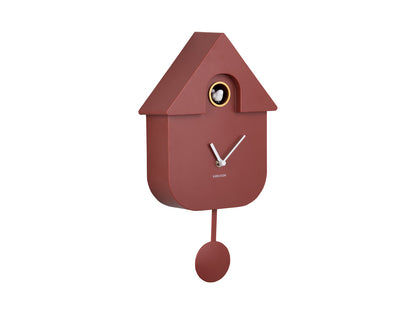 Horloge murale Karlsson en forme de maison, rouge avec cadran rond et pendule