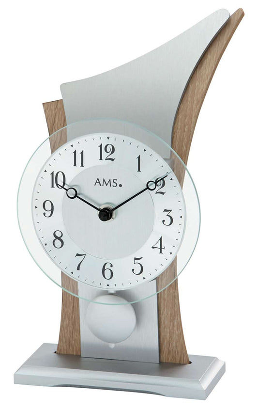 Pendule à poser AMS 26x14x12 cm bois • Mouvement à quartz à balancier précis • Design élégant