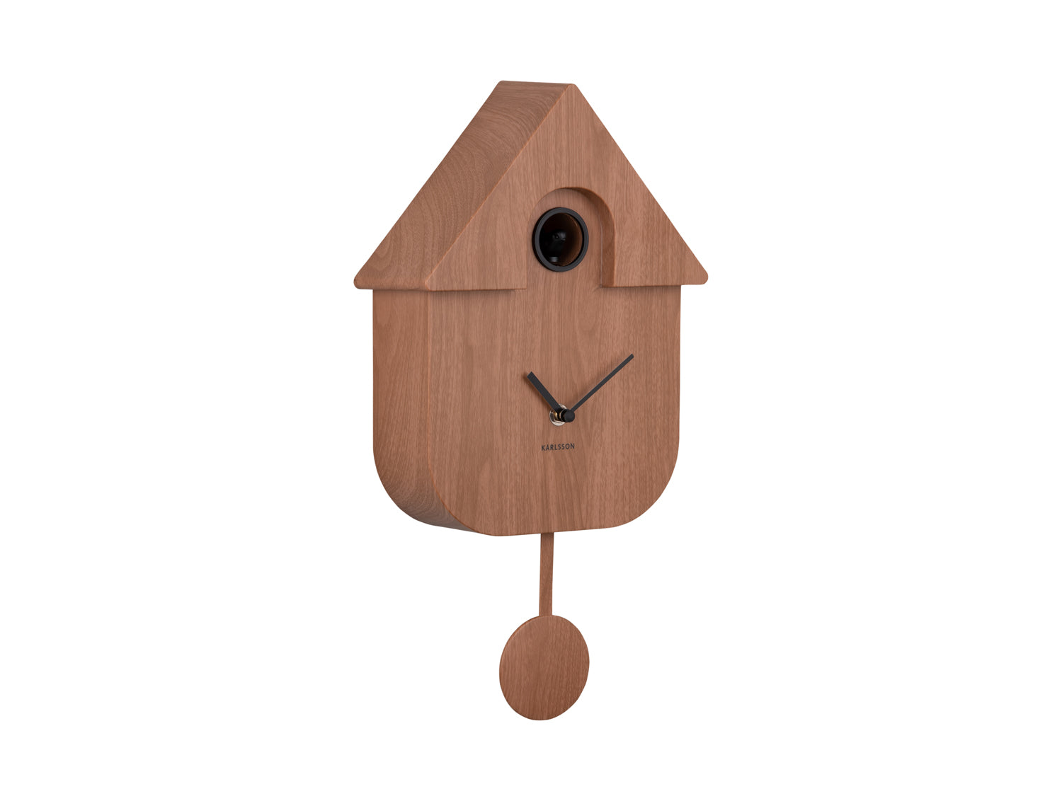 Horloge murale design maison en bois sombre avec pendule
