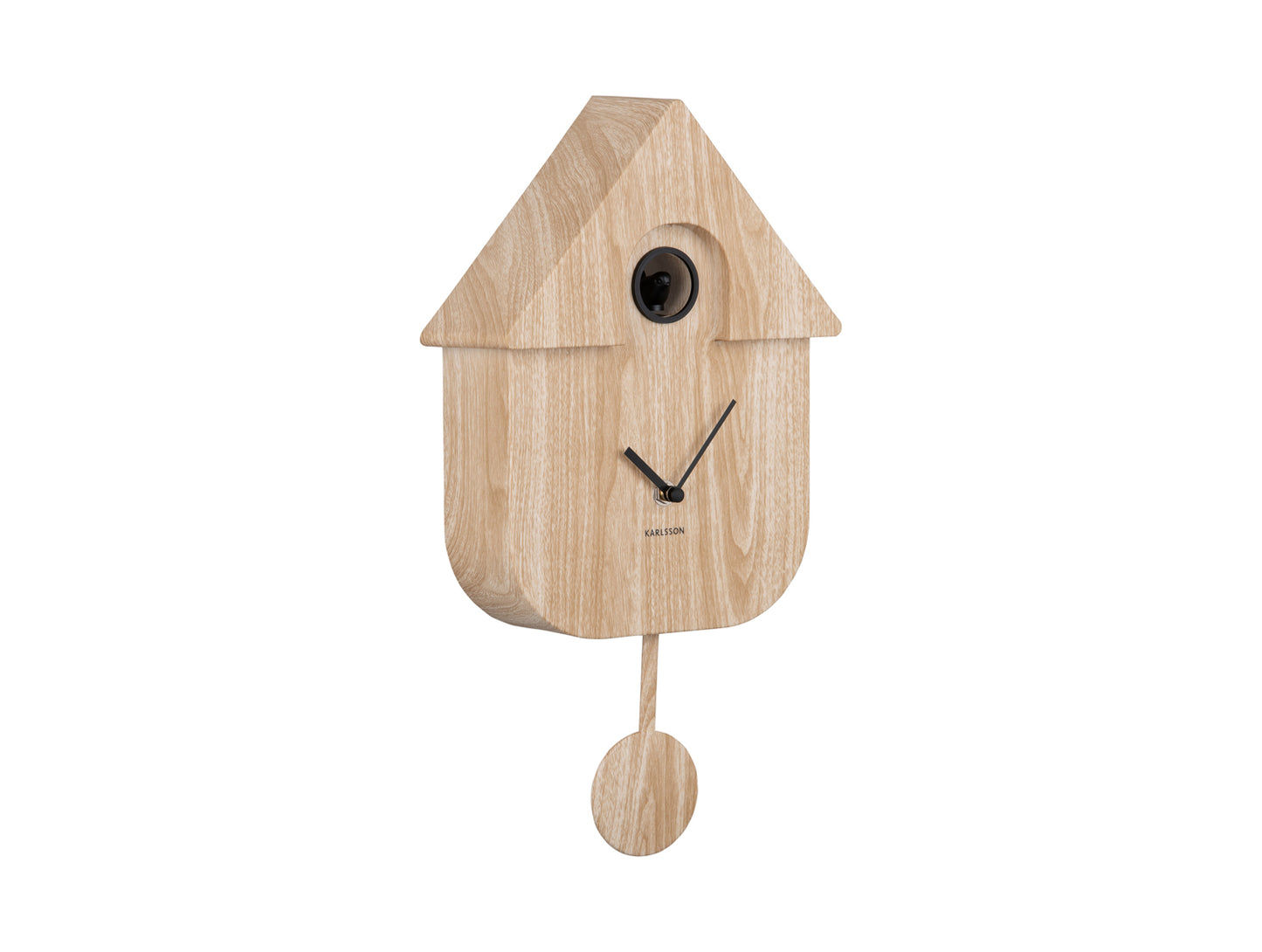 Horloge murale Karlsson design maison en bois clair avec pendule ronde et aiguilles