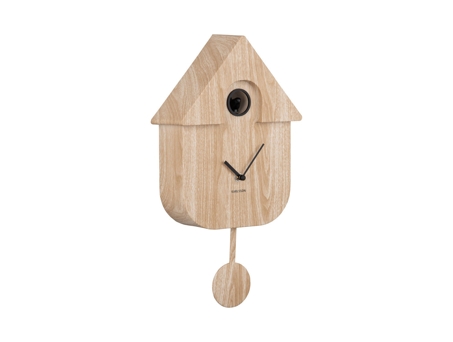 Horloge murale Karlsson design maison en bois clair avec pendule ronde et aiguilles