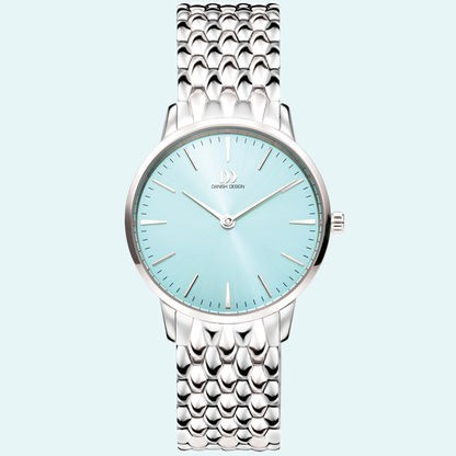 Damenarmbanduhr mit türkisem Zifferblatt und Edelstahlarmband, Quarzwerk, Mineralglas