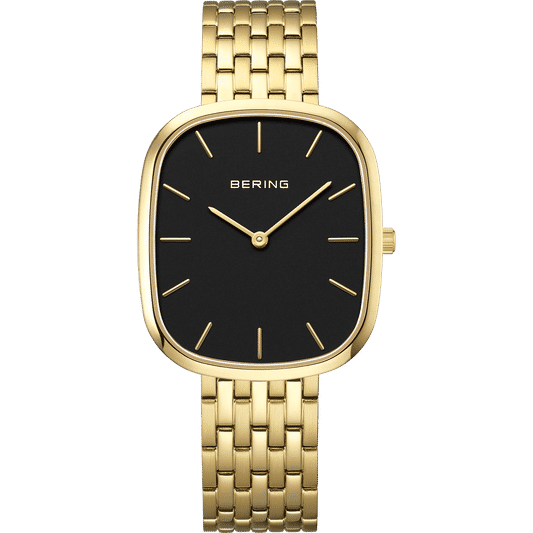 Zegarek damski Bering Classic z czarną tarczą i złotą bransoletą ze stali szlachetnej