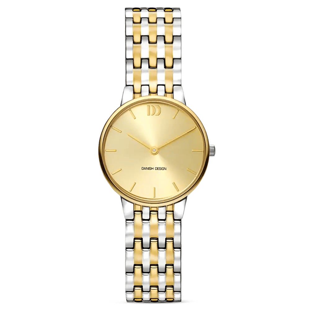 Danish Design Celeste Damenarmbanduhr mit rundem goldenem Zifferblatt und Bicolor-Edelstahlband