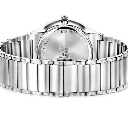 Herrenarmbanduhr Edelstahl mit Gliederarmband und geprägtem Gehäuseboden