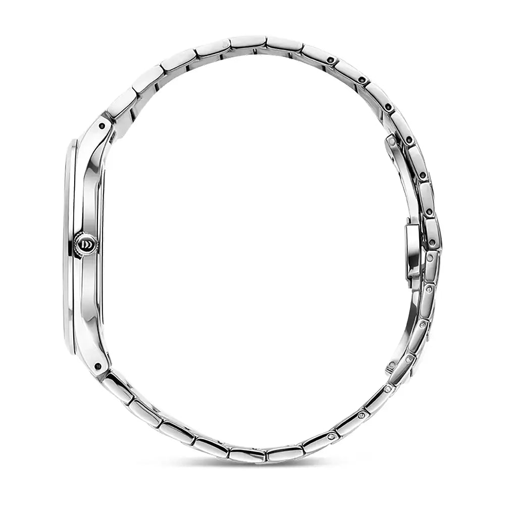 Herrenarmbanduhr: Seitenansicht mit Edelstahlband und Krone
