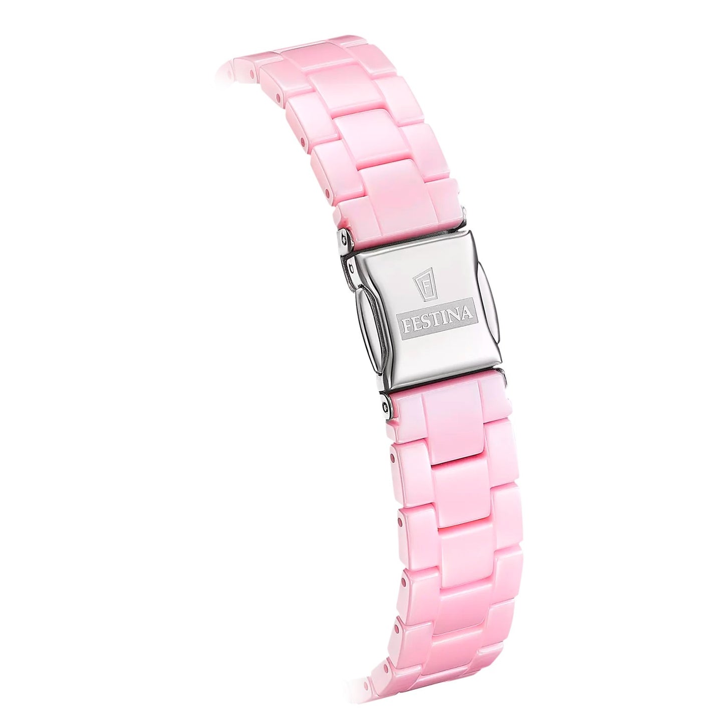 Festina Damenarmbanduhr mit silberner Schließe und pinkem Keramikarmband
