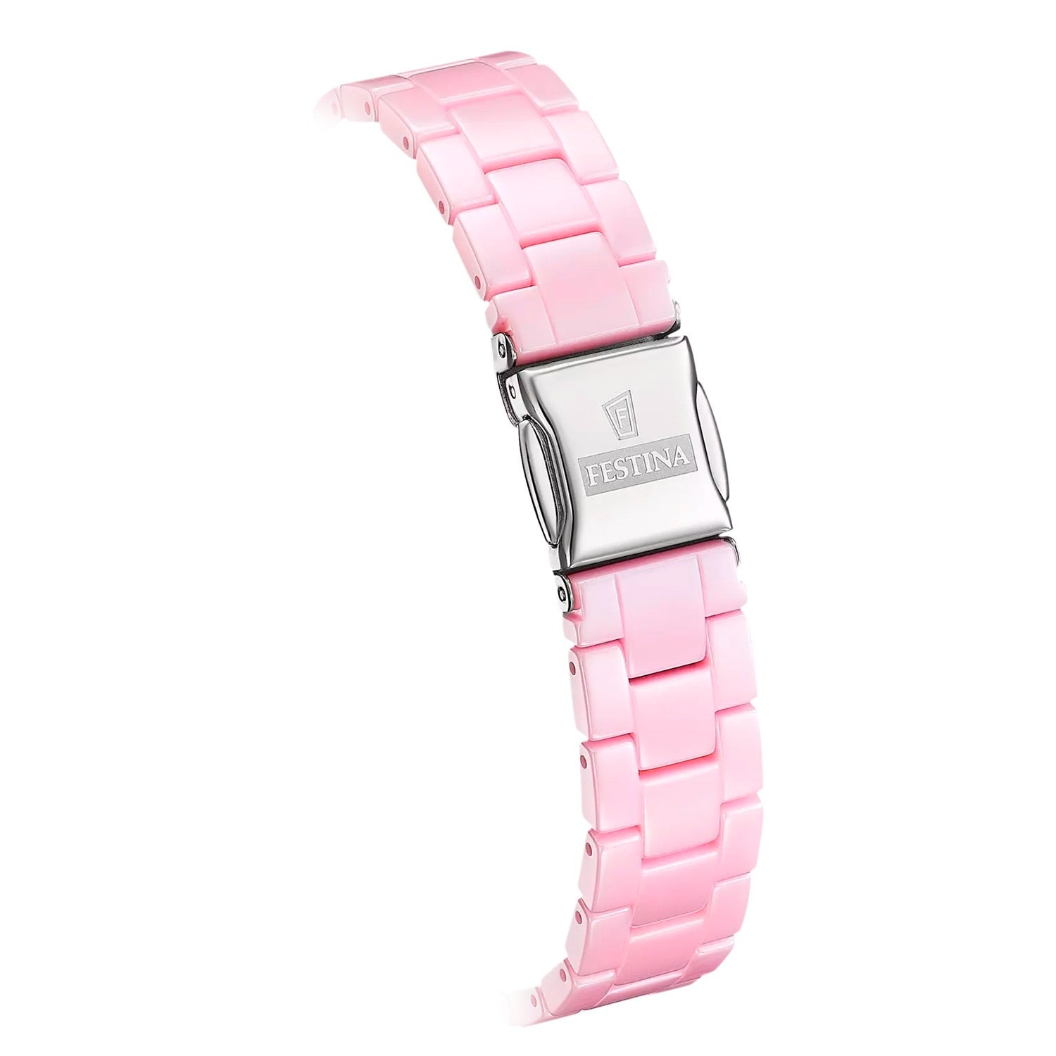 Festina Damenarmbanduhr mit silberner Schließe und pinkem Keramikarmband