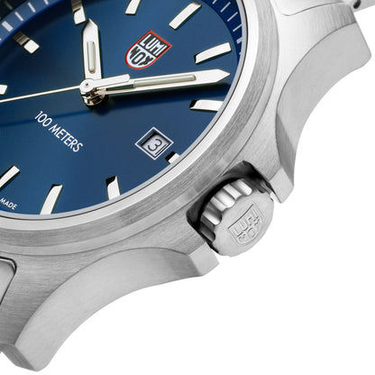 Herrenarmbanduhr Edelstahlgehäuse mit Datumsfenster, blaues Zifferblatt und Zeigern