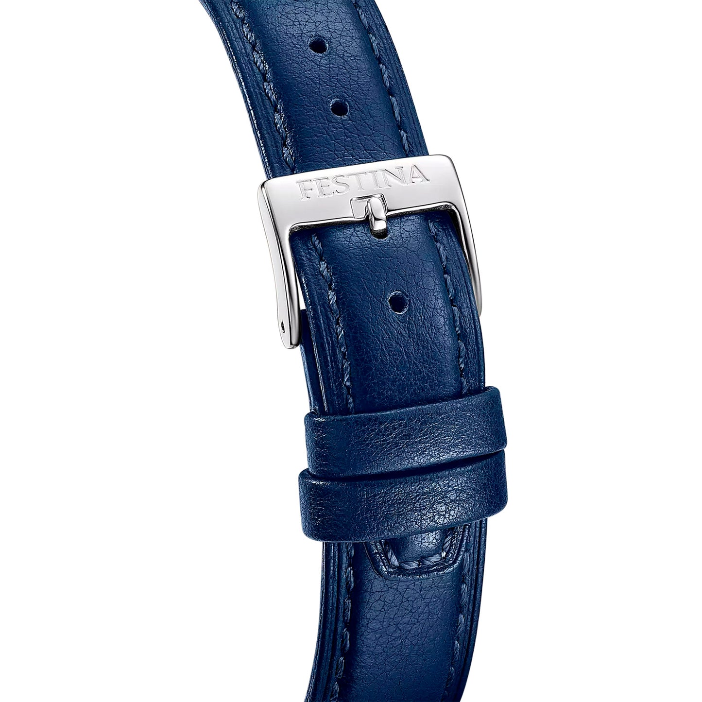 Blaues Lederarmband mit Dornschließe und Ösen an der Herren-Quarzuhr